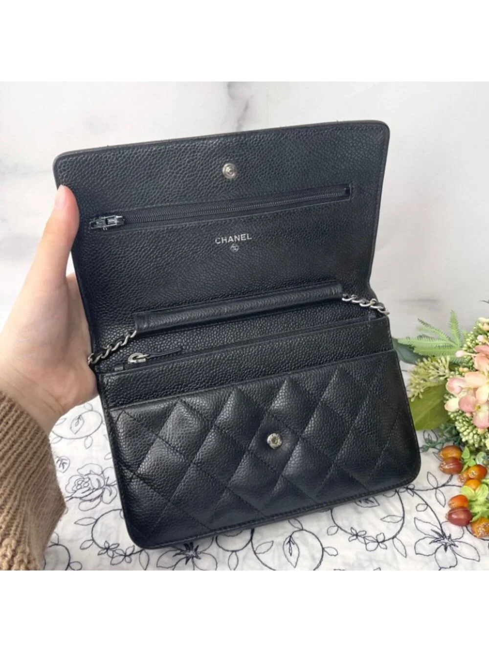 Chanel Chain Wallet Quilted Caviar Leather Shoulder Bag